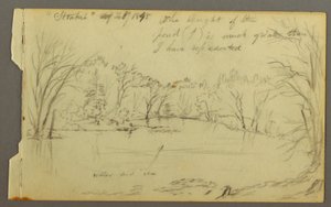 Zeichnung, Htakie (?) Teich von Bäumen gesäumt, 1845