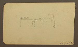 Zeichnung, Landschaft; Rückseite: Kirche, April 1885