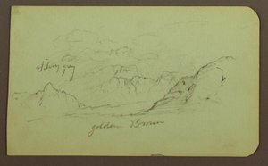 Zeichnung, Landschaft; Rückseite: Figuren, Kirche, 1883 von Frederic Edwin Church
