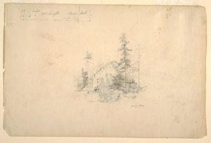Blockhütte umgeben von Bäumen, Juli 1844 von Frederic Edwin Church