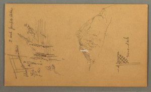 Zeichnung, Berggipfel, Vegetation am Teich, 1868