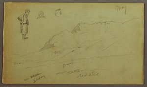 Zeichnung, Gebirgskette, Figurenstudien, Mai möglicherweise 1868 von Frederic Edwin Church