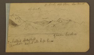 Zeichnung, Gebirgskette; Rückseite: Berge, bewölkter Himmel, 1889