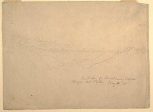 Zeichnung, Bergige Landschaft zwischen Popayan und Pasto, Kolumbien, 13. August 1853 von Frederic Edwin Church
