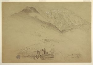 Zeichnung, Berge Goell und Brett bei Berchtesgaden, Bayern, 28. Juni 1868