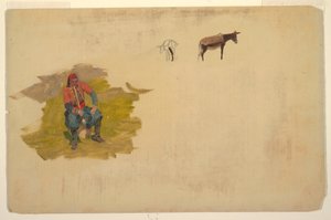 Zeichnung, Naher Osten, Mann; Esel, 1868–69 von Frederic Edwin Church