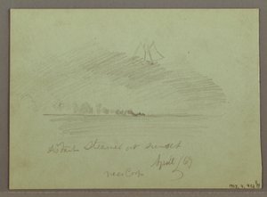 Felsen vor Küstenlinie, Felsklippen an der Küste, April 1869