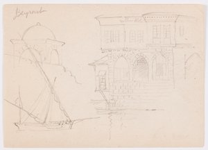Skizzen einer Kuppelstruktur, eines Schiffs und eines stattlichen Hauses, Januar 1868 von Frederic Edwin Church