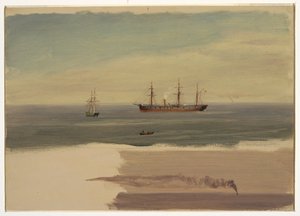 Zeichnung, Dampfschiff und Segelschiff, Juli 1859