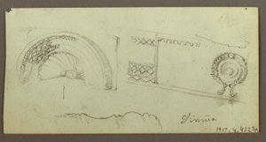 Zeichnung, Steingebäude, Männer auf dem Dach versammelt, 17. Februar, möglicherweise 1868