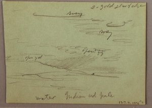 Zeichnung, Sonnenuntergang, Kind beim Essen, 22. Dezember 1870