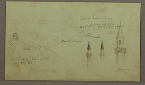 Zeichnung, Grab auf einem Hügel, Drei Minarette, 1. Mai 1868