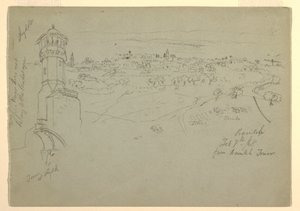 Zeichnung, Turm in Lydda und Ramleh von Ramleh-Turm aus gesehen, Palästina [Ramleh, Israel], 7. und 10. Februar 1868 von Frederic Edwin Church