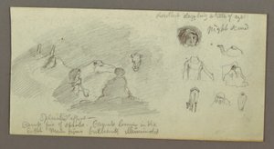 Zwei Figuren und zwei Kamele am Lagerfeuer, Figuren- und Kamelstudien von Frederic Edwin Church