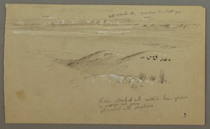 Blick über die Hügel und Ebene zu den Bergen, Tal von El Yemen, Februar 1868