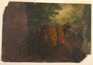 Zeichnung, Waldszene mit Felsen, 1860–70