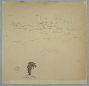 Gebirgige Landschaft mit untergehender Sonne und einem Baum, Jamaika von Frederic Edwin Church