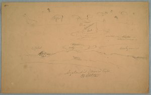 Ansichten von Ecuador: Lamas weiden und ein bewölkter mondbeschienener Himmel mit El Altar hinter einer Bergkette von Frederic Edwin Church