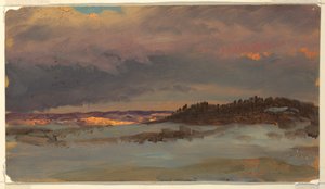 Winterlandschaft mit blauem Hügel bei Sonnenuntergang, Hudson, New York