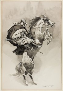 „Als sie ihre Tiere auf die Hinterbeine warfen,“ Illustration für Ein arabischer Tag und Nacht, in Harper