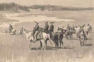 An den Quellgewässern--Burgess findet eine Furt von Frederic Remington