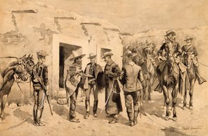 US-Kavallerie jagt Garza-Männer am Rio Grande, um 1892