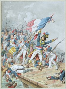 Bonaparte überquert die Brücke von Arcole im November 1796