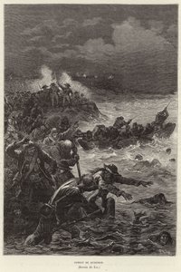 Kampf von Quiberon. Unterstützer der Chouannerie und des Vendée-Aufstands versuchen, den republikanischen Kräften in Quiberon, Frankreich, Französische Revolution zu entkommen von Frederic Theodore Lix