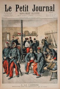 In der Kaserne, Vorbereitung auf Manöver im Schnee, Illustration aus Le Petit Journal, 17. März 1895 von Frederic Theodore Lix