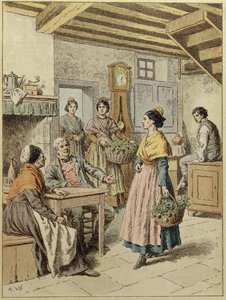 Innenraum eines Bauernhauses in der Provence, 1901 (Farbstich) von Frederic Theodore Lix