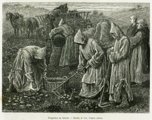 Trappisten bei der Arbeit. Gravur von Lix zur Illustration der Geschichte A Travers l