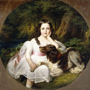 Ein junges Mädchen ruht in einer Landschaft mit ihrem Hund von Frederich August Kaulbach