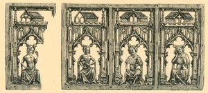 Ritter und Damen unter Baldachinen sitzend, durchbrochenes Elfenbeinpanel, Mitte-spätes 14. Jahrhundert, 1881