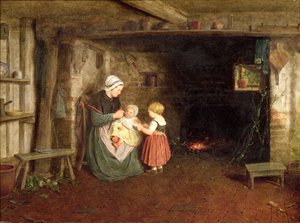 Erwartung: Innenraum einer Hütte mit Mutter und Kindern, 1854 von Frederick Daniel Hardy