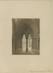 Innenraum der Kathedrale von Lichfield - Tür des Kapitelsaals: Sepiazeichnung von Frederick Mackenzie