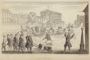 Die Bewegung: Satire auf die Versuche im Parlament, Sir Robert Walpole als Premierminister 1741 abzusetzen (Gravur)