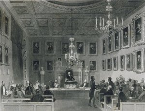 Ansicht des Inneren von Somerset House, zeigt ein Treffen der Royal Antiquarian Society, ca. 1840