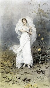 Frau im Wald - Allegorie des Herbstes, Kalender illustriert von Hubert Dys