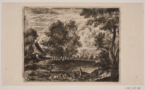 Landschaft. Im Vordergrund Ziegen und Hirten von Frederik Laub