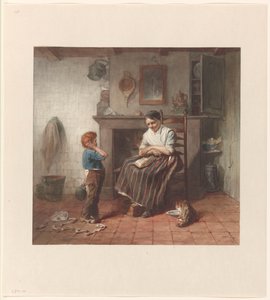 Interieur mit einem Jungen, einem Drachen und einer Frau von Frederik Willem Zürcher