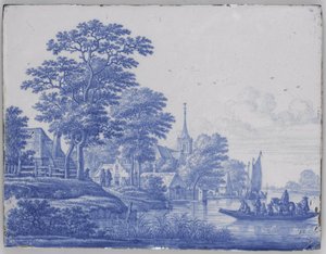 Rechteckige Plakette mit Flusslandschaft von Frederik van Frytom (attributed to)