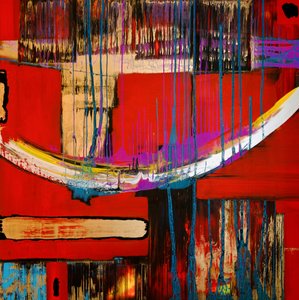 Dynamisches Rot-Gold Abstrakt von Fredrik Olsen