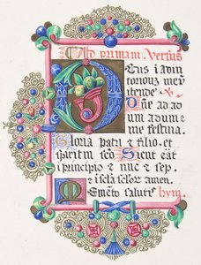 Illuminierter Buchstabe D in einem dekorierten Rahmen von Freeman Gage Delamotte