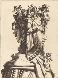 Büste einer Frau in extravagantem Kostüm von French 16th Century after René Boyvin or Pierre Milan