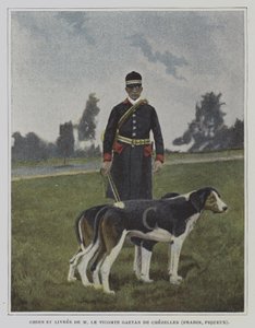 Hund und Jäger in der Livree der Jagd von Vicomte Gaetan de Chezelles, Frankreich von French Photographer