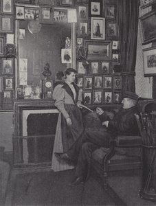 Raum im Palais Garnier in Paris, gefüllt mit Porträts von Künstlern (s/w Foto) von French Photographer