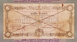 1000 Francs Banknote vom 8. Floreal, An X (28. April 1802)