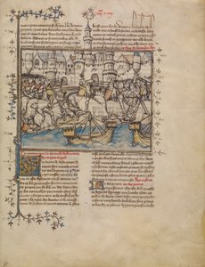 Eine Schlacht aus dem Trojanischen Krieg, ca. 1390-1400 (Tempera, Waschungen und Goldblatt auf Pergament)