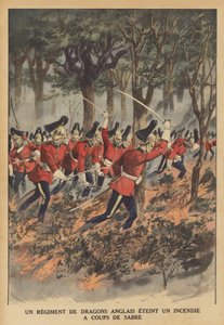Ein britisches Dragonerregiment löscht ein Feuer mit ihren Schwertern von French School
