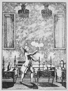 Eine Demonstration der Zauberei aus La magie Blanche devoilee von Decremps, 1659, illustriert in einer Geschichte der Magie, veröffentlicht im späten 19. Jahrhundert von French School